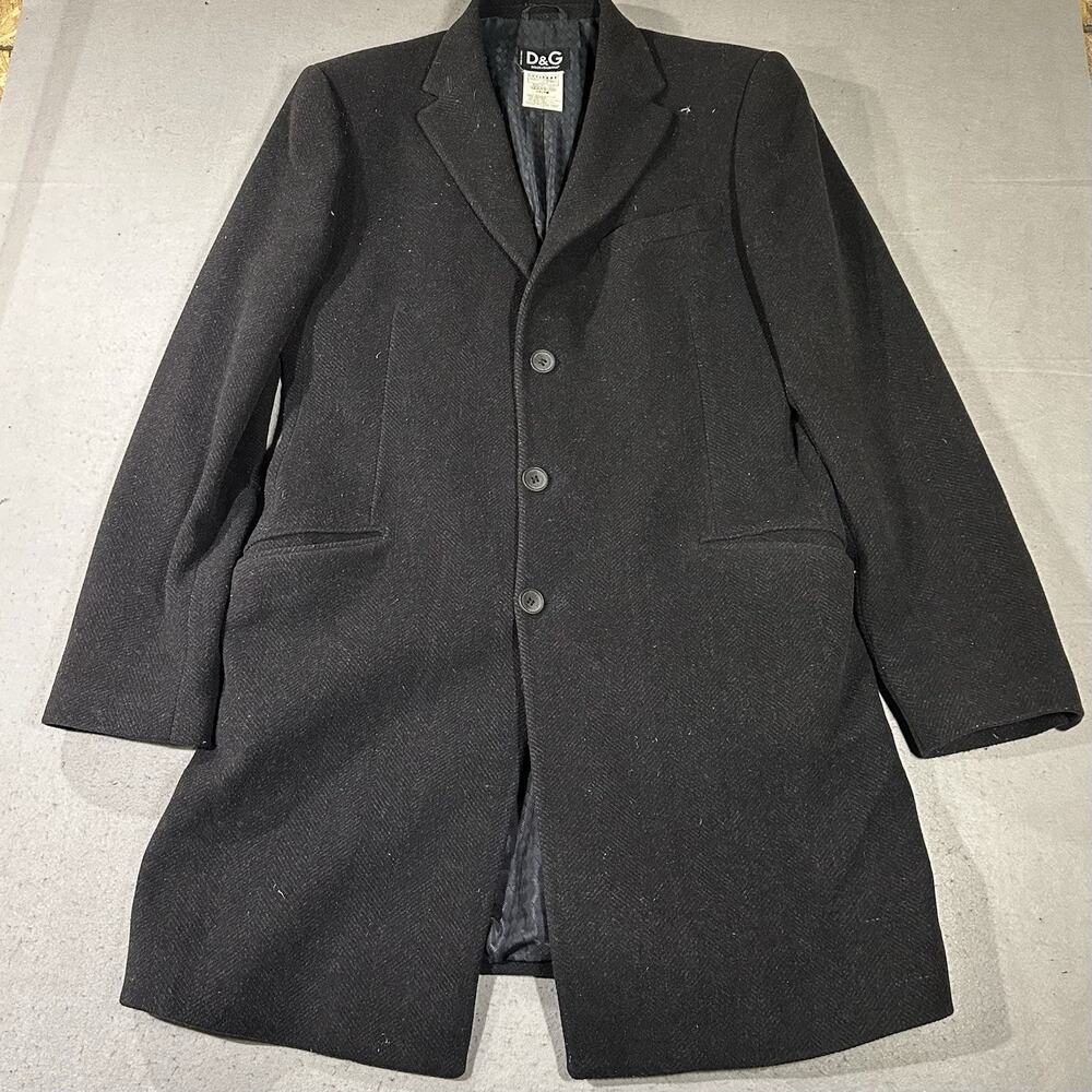 Dolce&Gabbana Black Wool Blend 3 Buttoned Single Breasted OverCoat Sz IT52/US 38
